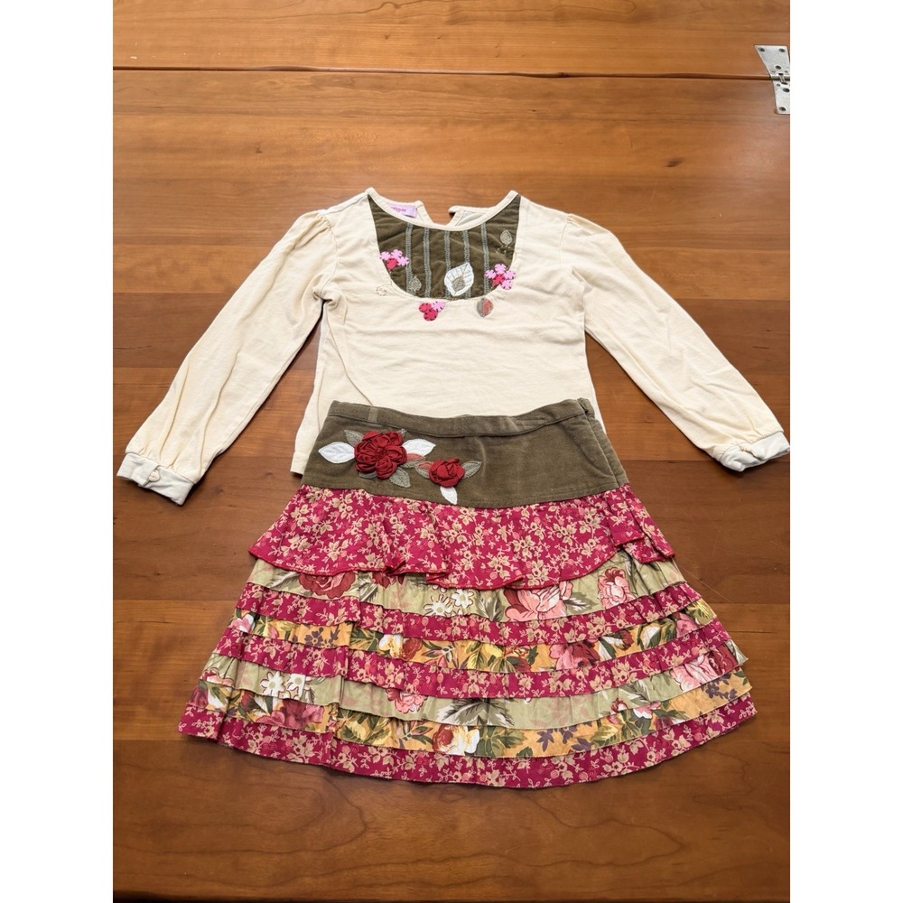 Beetlejuice London Girls Corduroy Cotton Floral Skirt Set Long Sleeve Sz 5,6